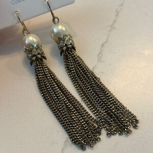 Elegant Pearl and Chain Tassel Earrings